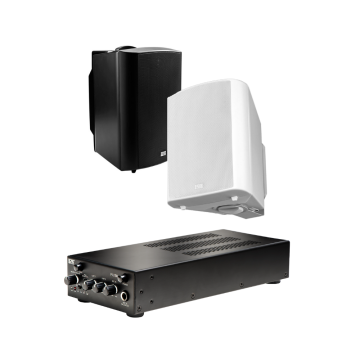 High-Fidelity 70V Audio Kit – 5.25" Patio Speakers w/ 50W Commercial Amplifier, Black or White